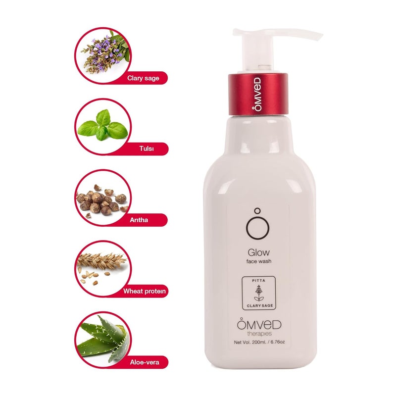 Omved Glow Face Wash for Skin Lightening with Clary Sage Tulsi Shikakai and Wheat Protein SLS Parabeen Free 200 ml - Image 3