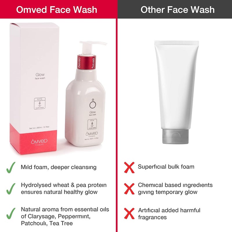 Omved Glow Face Wash for Skin Lightening with Clary Sage Tulsi Shikakai and Wheat Protein SLS Parabeen Free 200 ml - Image 5