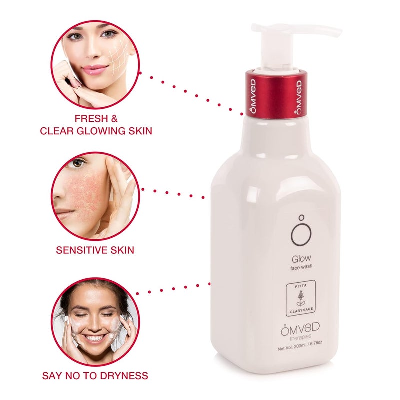 Omved Glow Face Wash for Skin Lightening with Clary Sage Tulsi Shikakai and Wheat Protein SLS Parabeen Free 200 ml - Image 2