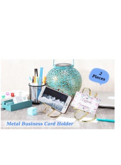 KASTWAVE 2 Pieces Gold Metal Business Card Holder for Desk Cell Phone Stand Name Cards Display Holder Stand Office Desktop Business Name Card Organizer Used on Office Desktop for Women and Men  - Image 2
