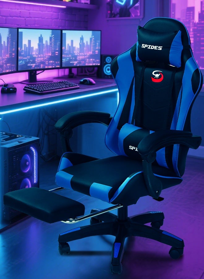 Spides Ergonomic Gaming Chair with Footrest Computer Gaming Chair Height Adjustable Video Game Chairs Ergonomic High Back Gaming Chairs with Neck Pillow and Headrest 360° Rotation with Neck and Lumbar Support for Office Home  - Image 2