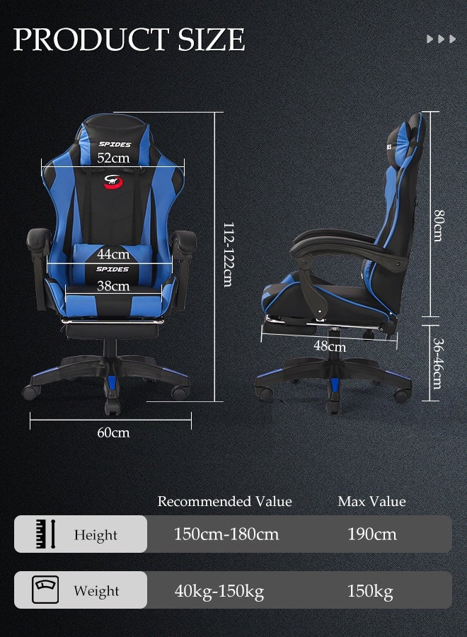 Spides Ergonomic Gaming Chair with Footrest Computer Gaming Chair Height Adjustable Video Game Chairs Ergonomic High Back Gaming Chairs with Neck Pillow and Headrest 360° Rotation with Neck and Lumbar Support for Office Home  - Image 3