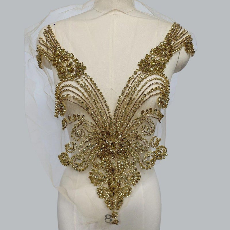 Sparkling Rhinestone Applique Crystal Lace Craft Sewing on Patches Embroidered Lace Applique 3D Rhinestone Beading Applique Sew on Patches - Image 4