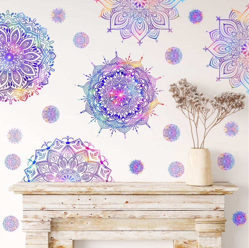 Kazova Mandala Wall Decal Purple Art Mandala Wall Stickers Decor Mandalas Decals for Wall Lotus Flower Wall Sticker Yoga Indian Bohemian Floral Lotus Decals for Bedroom Living Room Headboard