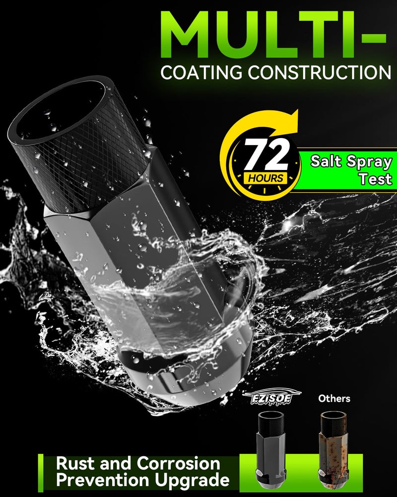 EZISOE 20PCS M12x1.5 Open End Bulge Acorn Black Lug Nuts - 60 Conical Seat - 50mm Height, Lug Nuts for Aftermarket Wheels with 1 Spline Key - Image 3