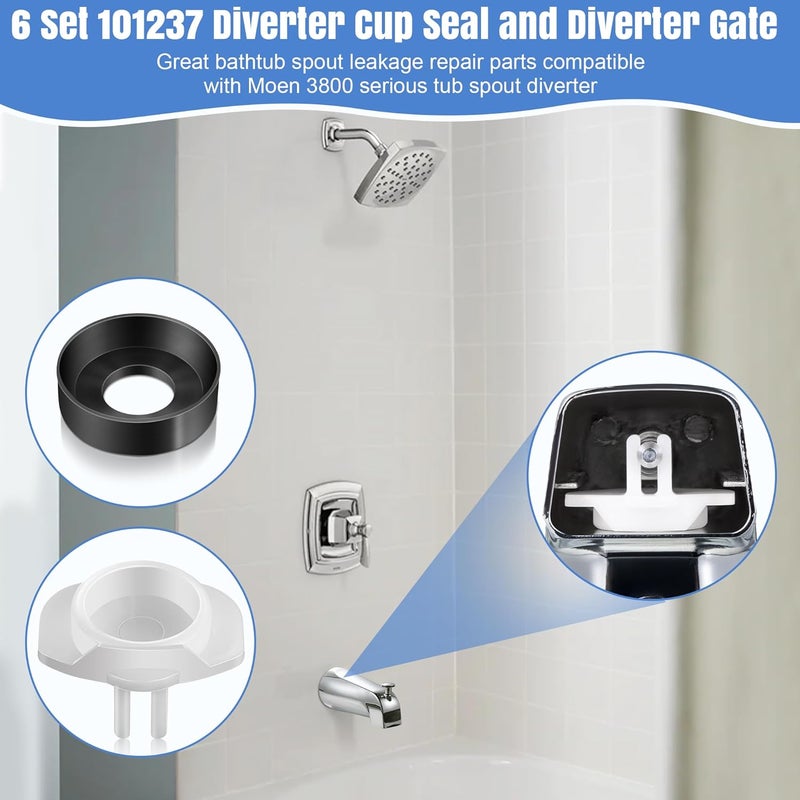 Dreyoo 6 Pack 101237 Cup Seal & Diverter Gate Compatible with Moen 3800 Tub Spout, Tub Spout Replacement Parts for Shower Bathtub Faucet Diverter - Image 2