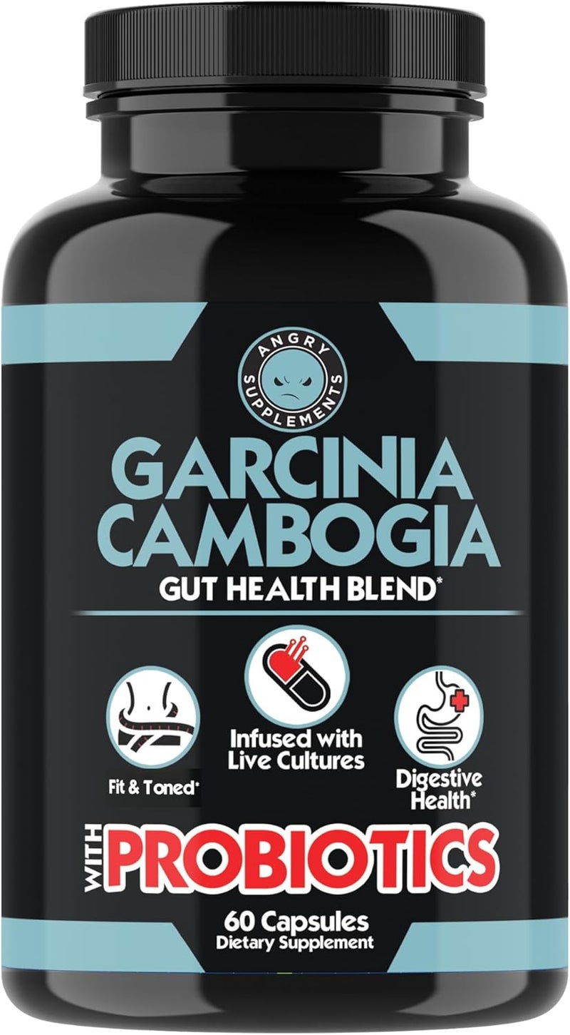 Angry Supplements مكملات أنغري غارسينيا كامبوجيا مع بروبيوتيك لصحة الأمعاء متعددة الفيتامينات مع فيتامينات A C D E K B2 زنك سيلينيوم نحاس كروم مزيج عشبي كبسولات 1 زجاجة 60 حبة - Image 1