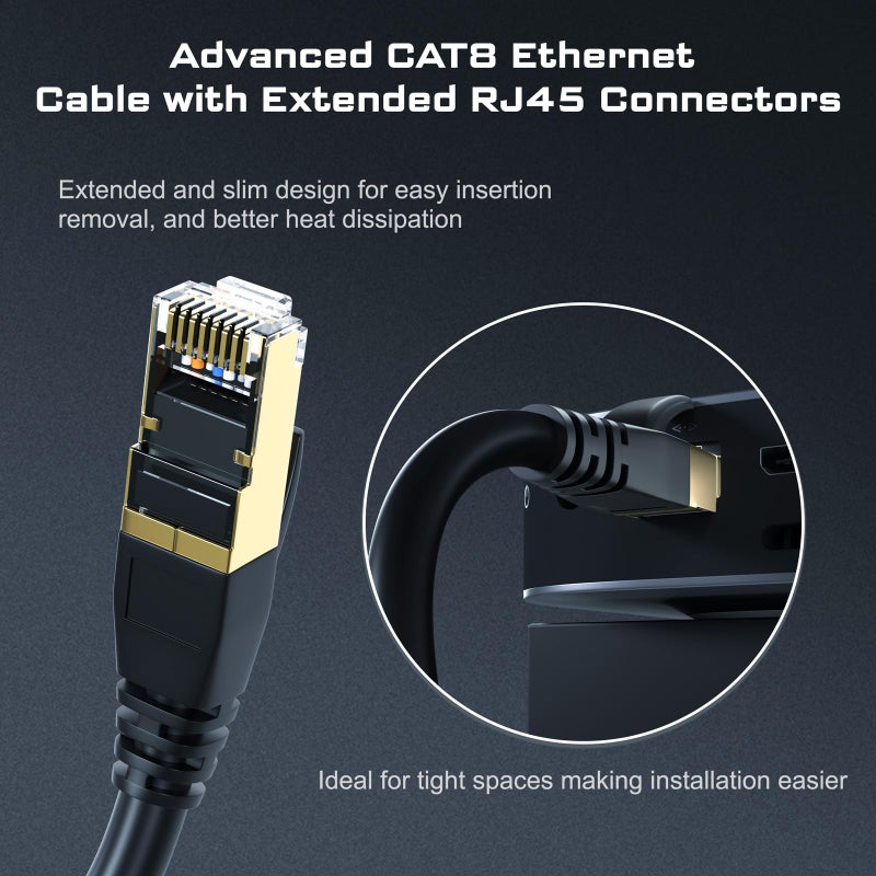 DbillionDa Cat8 Ethernet Cable, Outdoor&Indoor, 1.5FT Heavy Duty High Speed 26AWG Cat8 LAN Network Cable 40Gbps, 2000Mhz with Gold Plated RJ45 Connector, Weatherproof S/FTP UV Resistant for Router - Image 4
