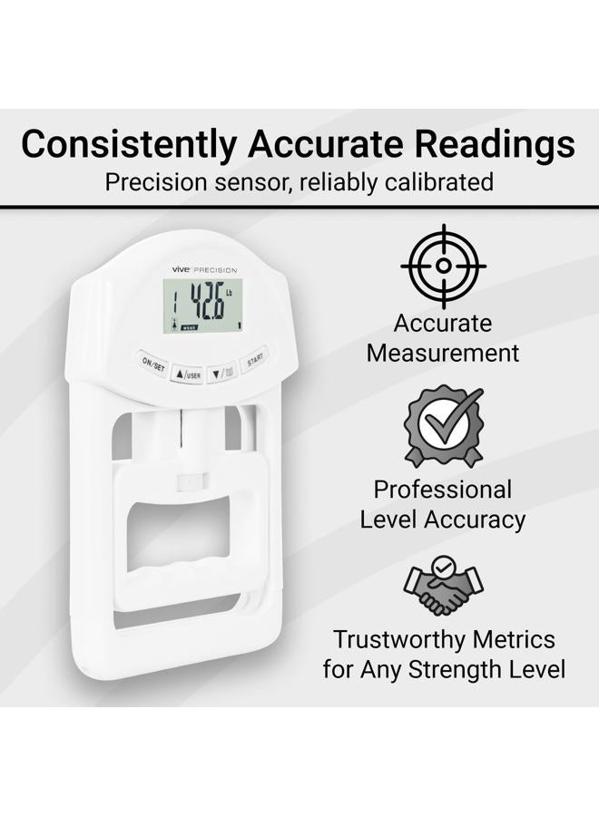 Vive PRECISION Grip Strength Tester - Dynamometer Trainer For Hand Measurement - Digital Gripper Meter For Forearm, Finger Measuring Or Training - Gripping Strengthener For Athletes, Home, Car, Clinic - Image 3