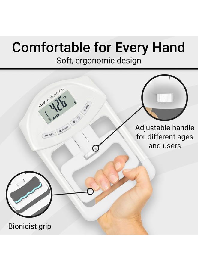Vive PRECISION Grip Strength Tester - Dynamometer Trainer For Hand Measurement - Digital Gripper Meter For Forearm, Finger Measuring Or Training - Gripping Strengthener For Athletes, Home, Car, Clinic - Image 4