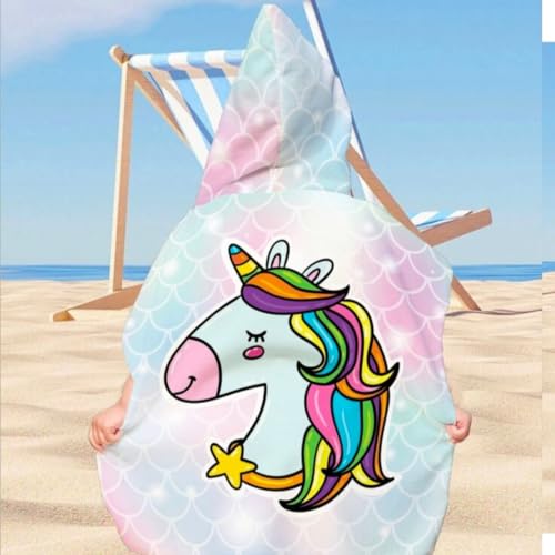 Famyo® Poncho Towel for Kids | Hooded Micro-Fiber Bath Towels | 60 x 60cm Toddler Pool Towel for Boys & Girls, 1-7 Years (Pink & Blue Unicorn) - Image 2