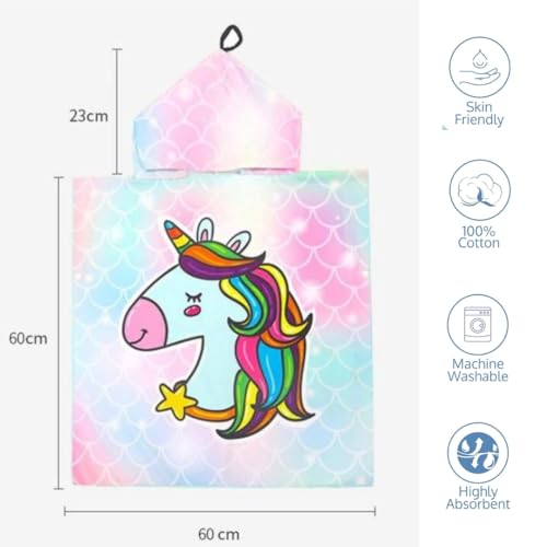 Famyo® Poncho Towel for Kids | Hooded Micro-Fiber Bath Towels | 60 x 60cm Toddler Pool Towel for Boys & Girls, 1-7 Years (Pink & Blue Unicorn) - Image 3