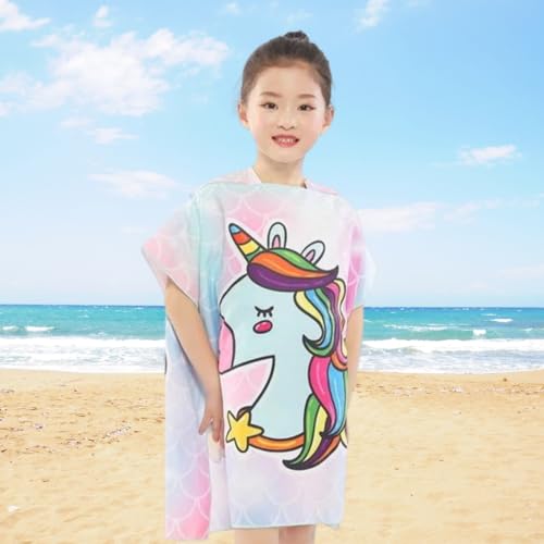 Famyo® Poncho Towel for Kids | Hooded Micro-Fiber Bath Towels | 60 x 60cm Toddler Pool Towel for Boys & Girls, 1-7 Years (Pink & Blue Unicorn) - Image 5