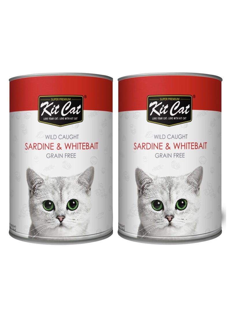 كيت كات قطعتان من طعام القطط الرطب المصنوع من السردين البري والطعم الأبيض 2 × 400 جرام - Image 1