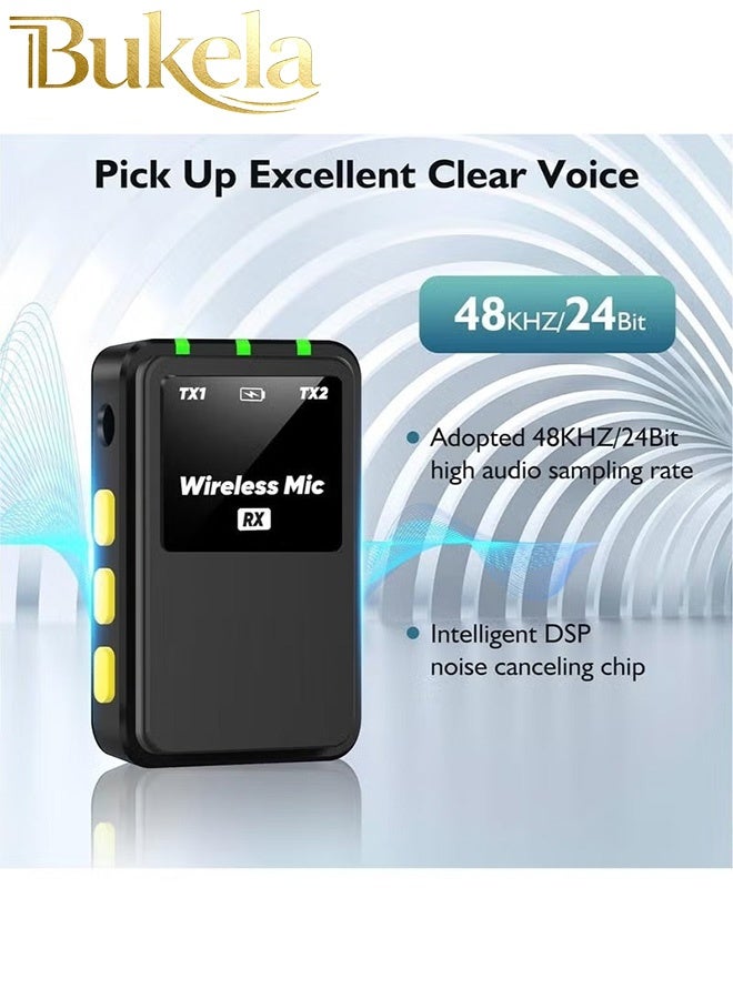 كيلا ميكروفون لاسلكي للياقة (2 TX + 1RX + حافظة شحن) لكاميرا DSLR iPhone Android PC بمدى 656 قدمًا، ميكروفون لاسلكي احترافي للياقة مع صوت واضح 48 كيلو هرتز / 24 بت، 30 ساعة من التدوين المرئي - Image 2