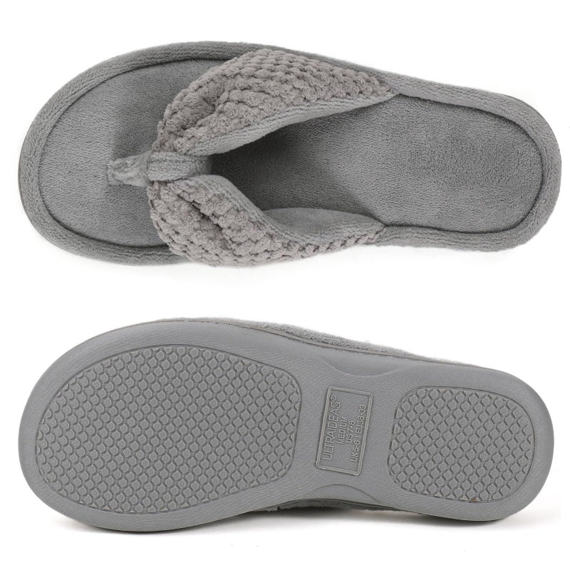 ULTRAIDEAS Women's Popcorn Flip Flop House Slipper with Memory Foam (Grey, Size 9-10) - Image 4