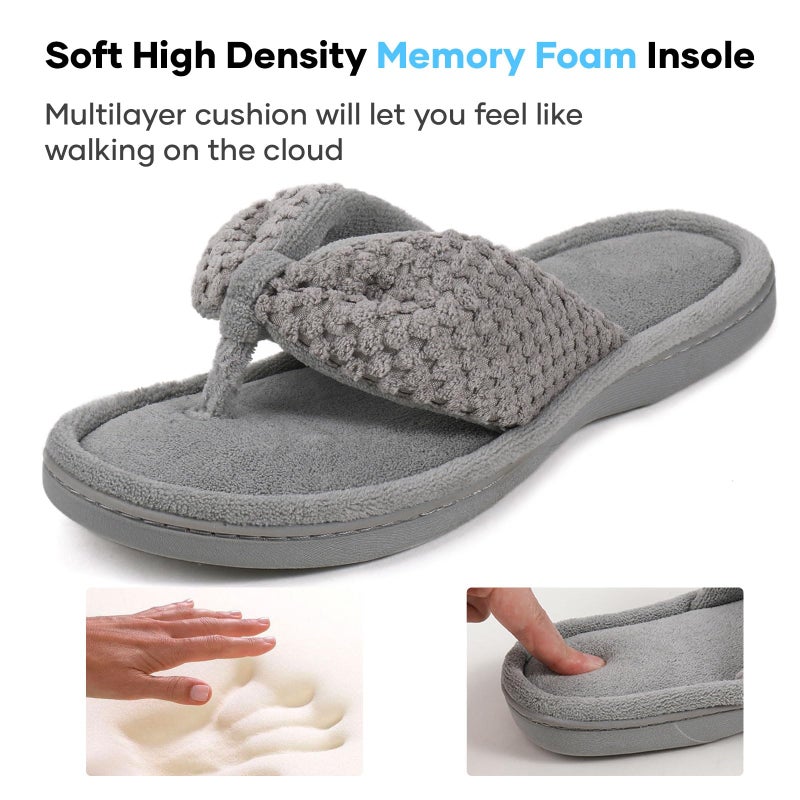 ULTRAIDEAS Women's Popcorn Flip Flop House Slipper with Memory Foam (Grey, Size 9-10) - Image 3