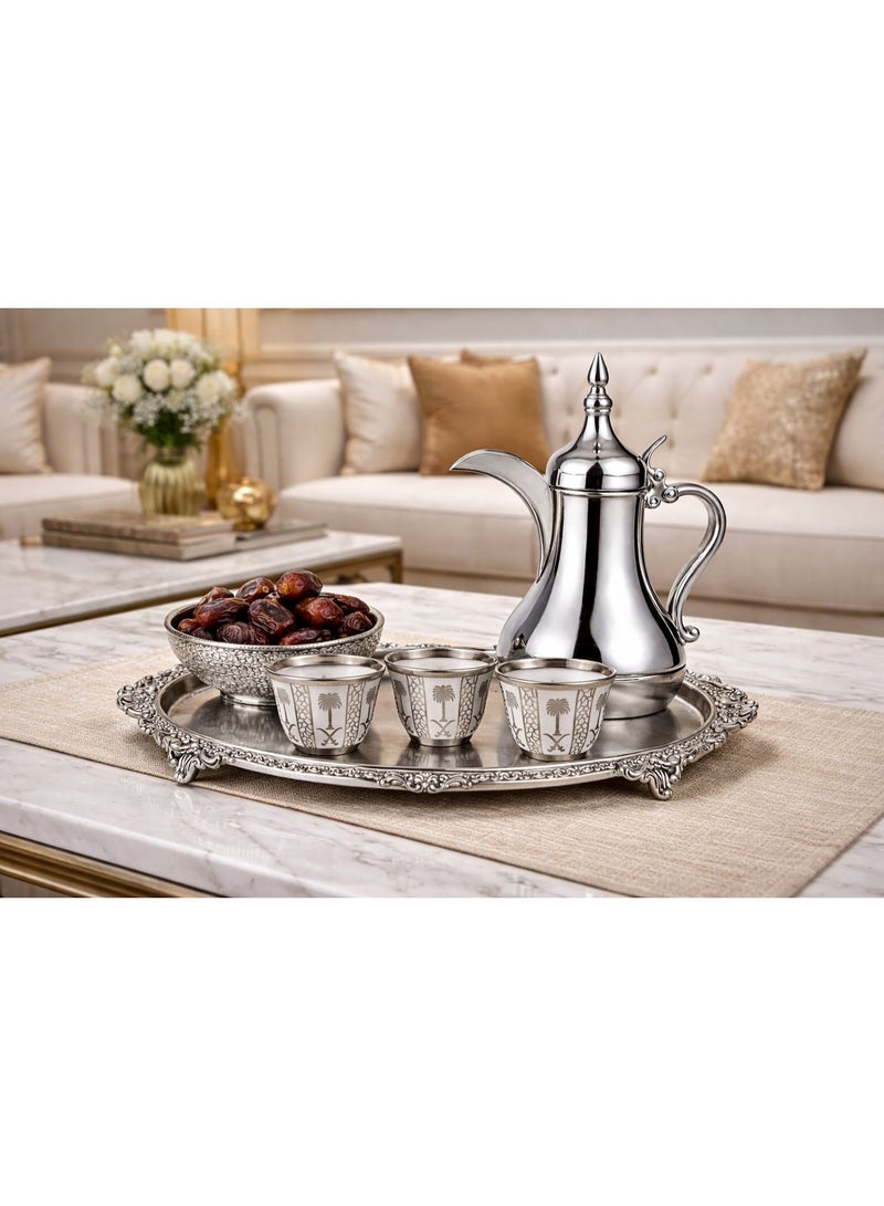 طقم فناجين قهوة عربية باللون الفضي حجم كبير بتصميم تراثي فاخر للمجالس والضيافة - Image 5