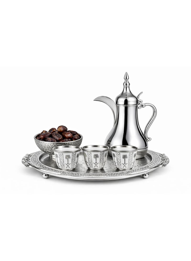طقم فناجين قهوة عربية باللون الفضي حجم كبير بتصميم تراثي فاخر للمجالس والضيافة - Image 2
