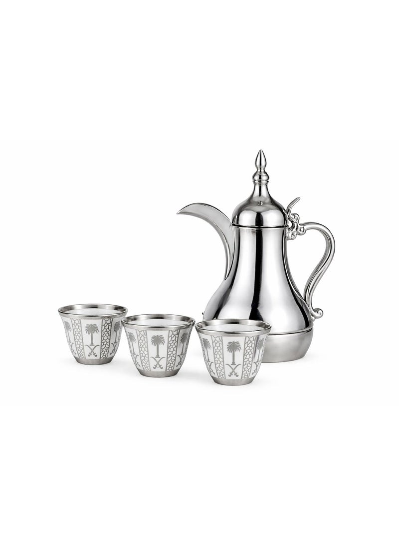 طقم فناجين قهوة عربية باللون الفضي حجم كبير بتصميم تراثي فاخر للمجالس والضيافة - Image 3