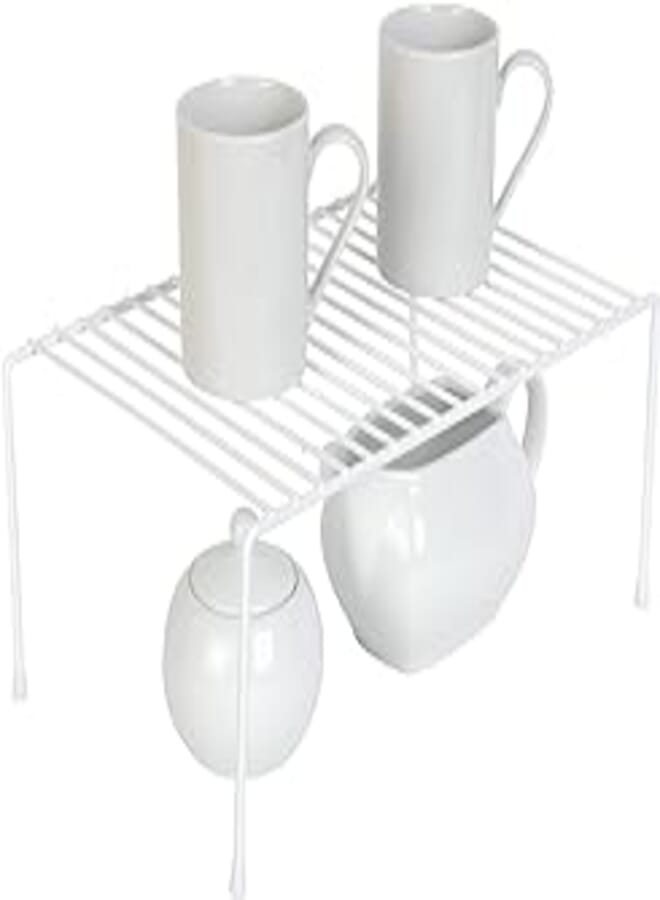 Smart Design Cabinet Storage Shelf Rack - Medium (8.5 x 13.25 Inch) - Steel Metal Wire - Cupboard, Plate, Dish, Counter & Pantry Organizer Organization - Kitchen [White]