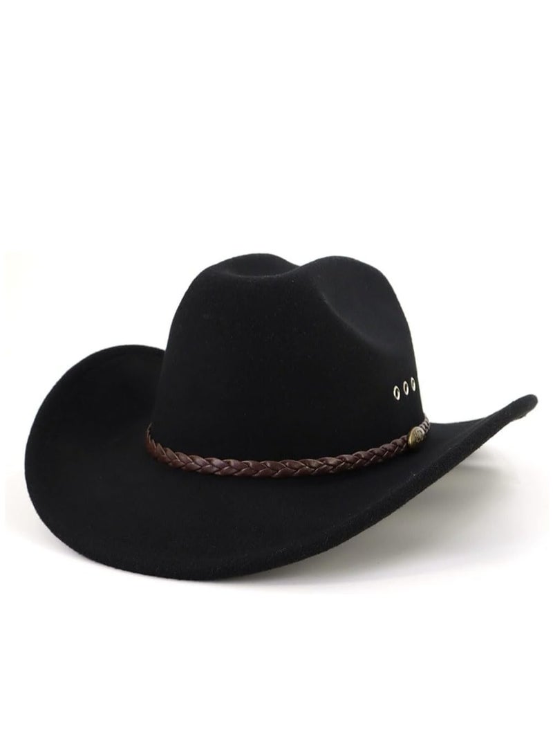 Classic Cowboy Hat Men Western for Adults with Felt Wide Brim Cowgirl Panama Outdoor Cap Beach - Image 1