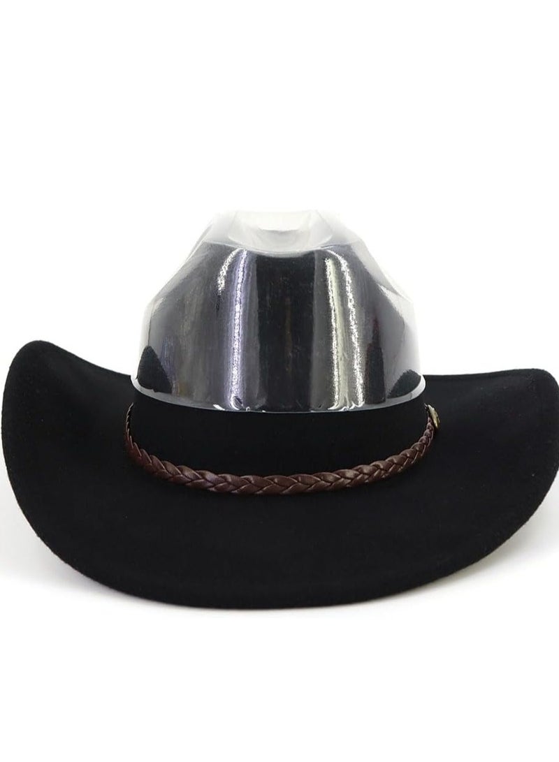 Classic Cowboy Hat Men Western for Adults with Felt Wide Brim Cowgirl Panama Outdoor Cap Beach - Image 5