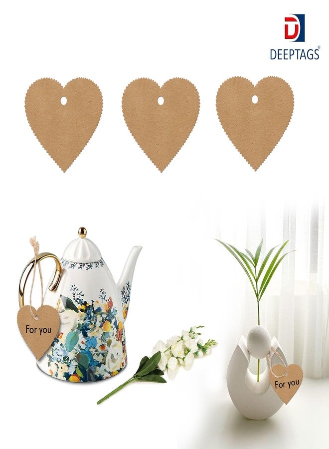 DEEPTAGS Heart Shaped Price Tag with 100 Jute Threads for Birthday, Gifting, Wedding, Christmas - Brown, 100 PCS - Image 3