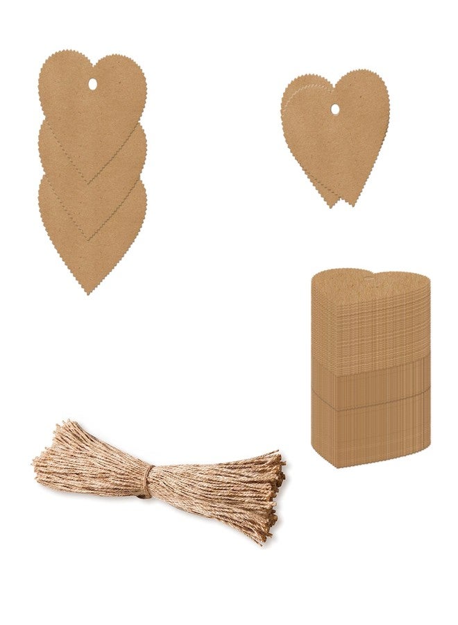 DEEPTAGS Heart Shaped Price Tag with 100 Jute Threads for Birthday, Gifting, Wedding, Christmas - Brown, 100 PCS - Image 1