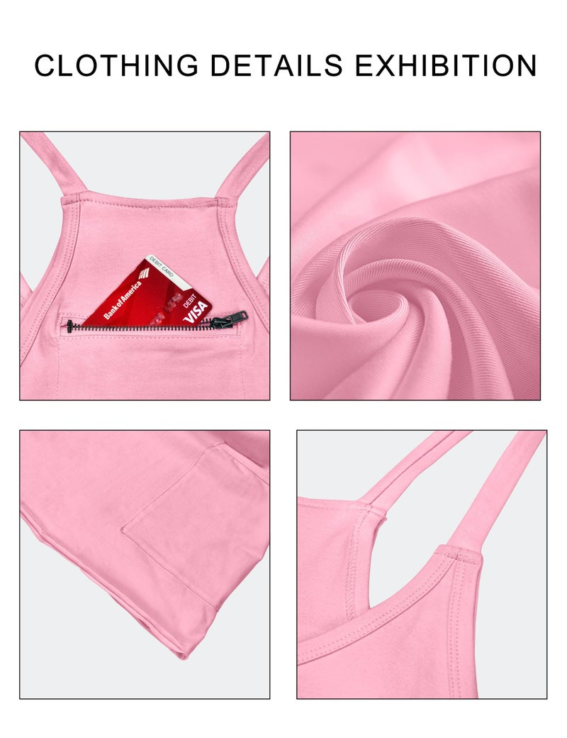 VIUTIL Womens Athletic Dress Built in Shorts Hot Shot Mini Dress Spaghetti Straps Tennis Workout 2026 Summer Romper Dress, Pink, Small - Image 3