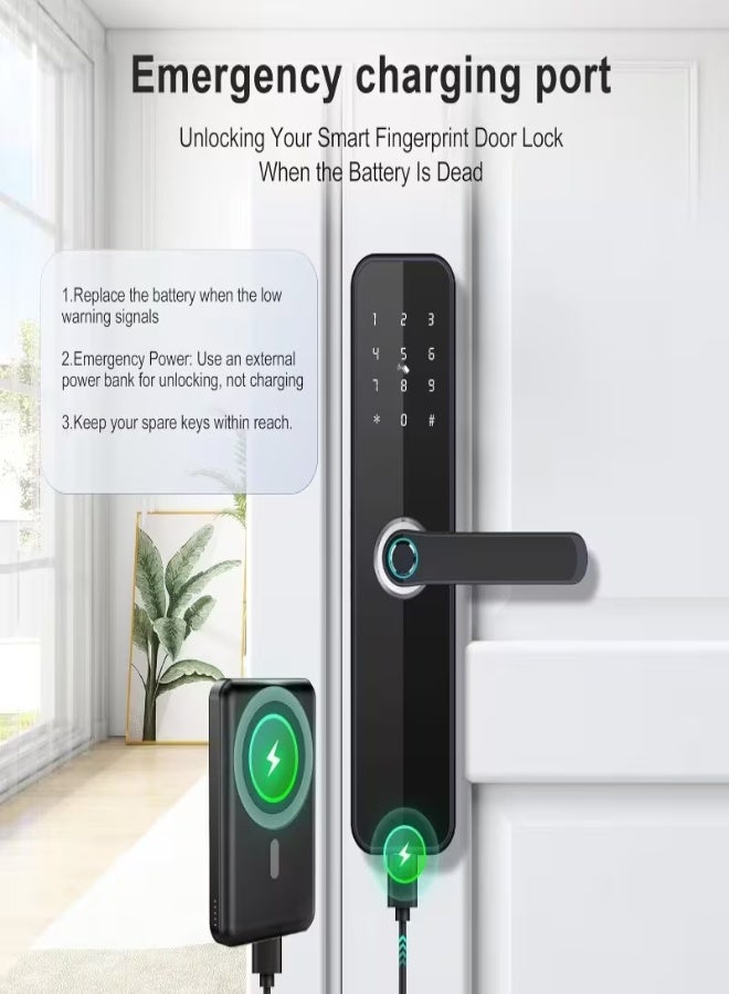 قفل باب ذكي H06 – فتح بالبصمة، كلمة المرور، بطاقة IC، المفتاح الميكانيكي وبلوتوث، قفل مورتيس تلقائي، تحكم عبر التطبيق، أمان المنزل والمكتب - Image 4