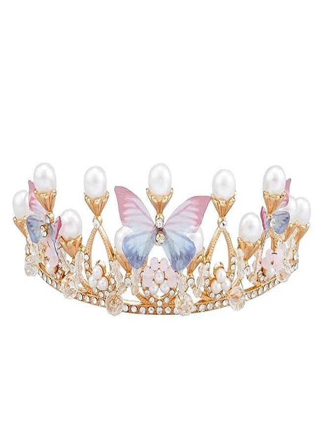 SKYUNION Crystal Tiara Crown Pearl Princess Costume Crown Headband Flower Pageant Handmade Hair Accessories Cosplay,Birthday,Celebration for Girl Women P-1 - Image 1