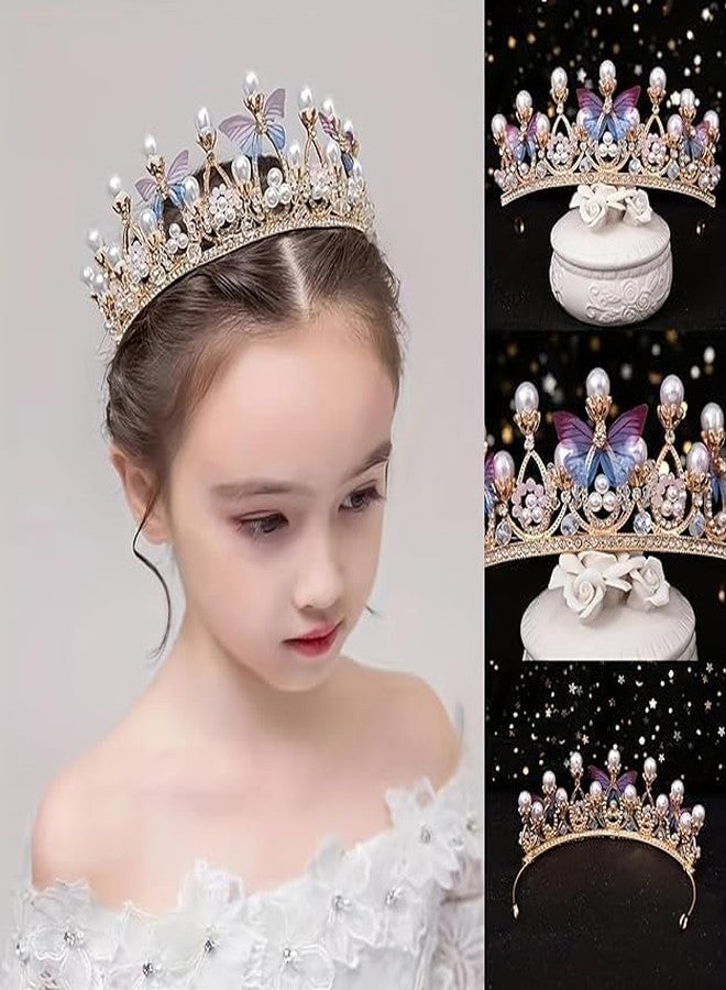 SKYUNION Crystal Tiara Crown Pearl Princess Costume Crown Headband Flower Pageant Handmade Hair Accessories Cosplay,Birthday,Celebration for Girl Women P-1 - Image 2