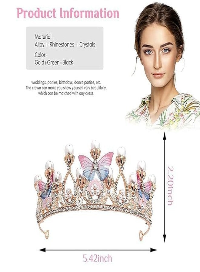 SKYUNION Crystal Tiara Crown Pearl Princess Costume Crown Headband Flower Pageant Handmade Hair Accessories Cosplay,Birthday,Celebration for Girl Women P-1 - Image 4