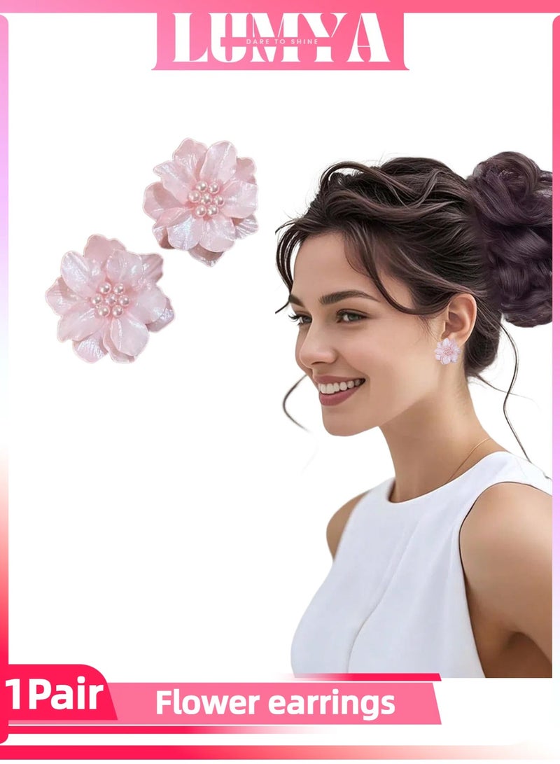 لوميا أقراط مرصعة باللؤلؤ على شكل زهرة، تصميم زهور أنيق لفصل الربيع والصيف، أقراط خفيفة الوزن وبسيطة للارتداء اليومي وحفلات الزفاف والحفلات وأعياد الميلاد والهدايا - Image 1