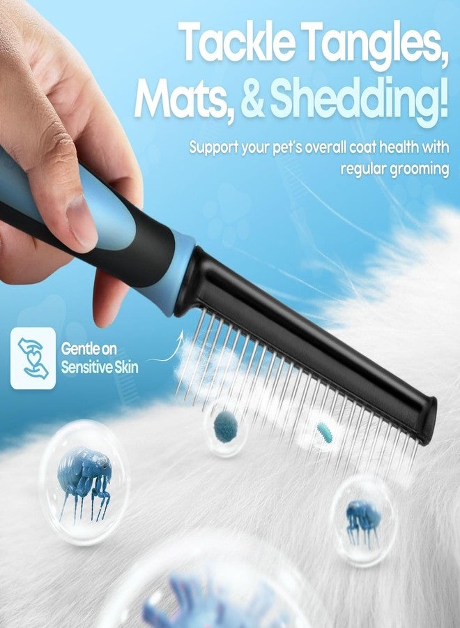 فليكسزيون مشط فليكسزيون المعدني للحيوانات الأليفة للقطط والكلاب - أسنان دائرية متينة من الفولاذ المقاوم للصدأ مع مقبض ناعم مانع للانزلاق، سهل الاستخدام لفك تشابك شعر القطط المنزلية، أزرق - Image 5