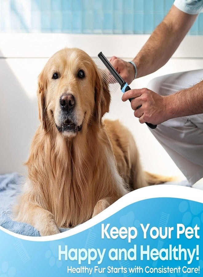 فليكسزيون مشط فليكسزيون المعدني للحيوانات الأليفة للقطط والكلاب - أسنان دائرية متينة من الفولاذ المقاوم للصدأ مع مقبض ناعم مانع للانزلاق، سهل الاستخدام لفك تشابك شعر القطط المنزلية، أزرق - Image 3