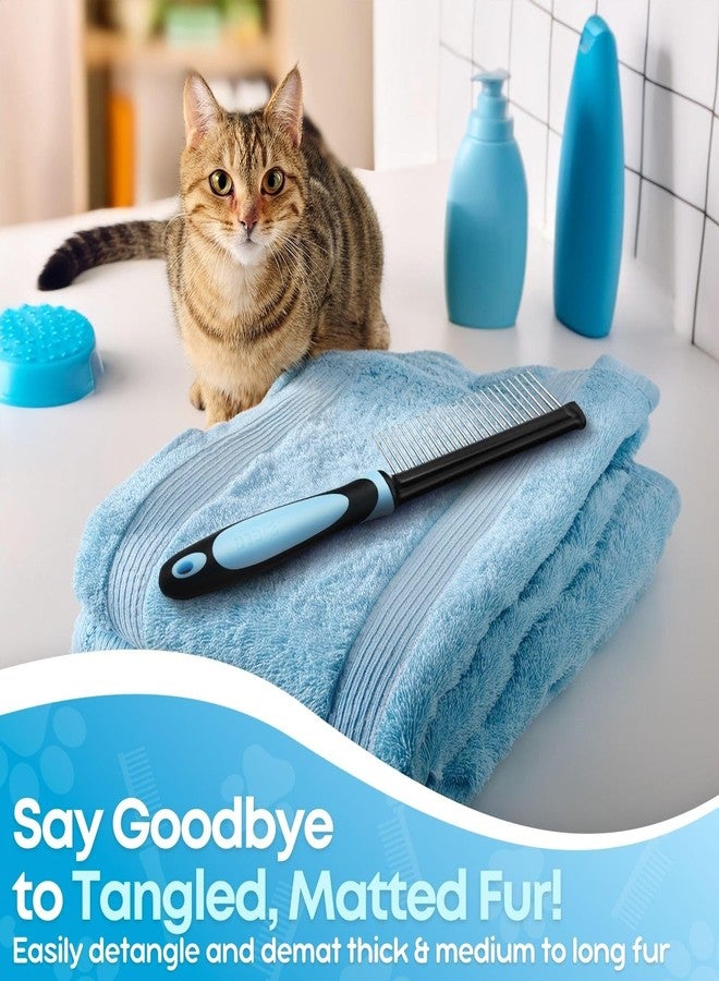 فليكسزيون مشط فليكسزيون المعدني للحيوانات الأليفة للقطط والكلاب - أسنان دائرية متينة من الفولاذ المقاوم للصدأ مع مقبض ناعم مانع للانزلاق، سهل الاستخدام لفك تشابك شعر القطط المنزلية، أزرق - Image 2