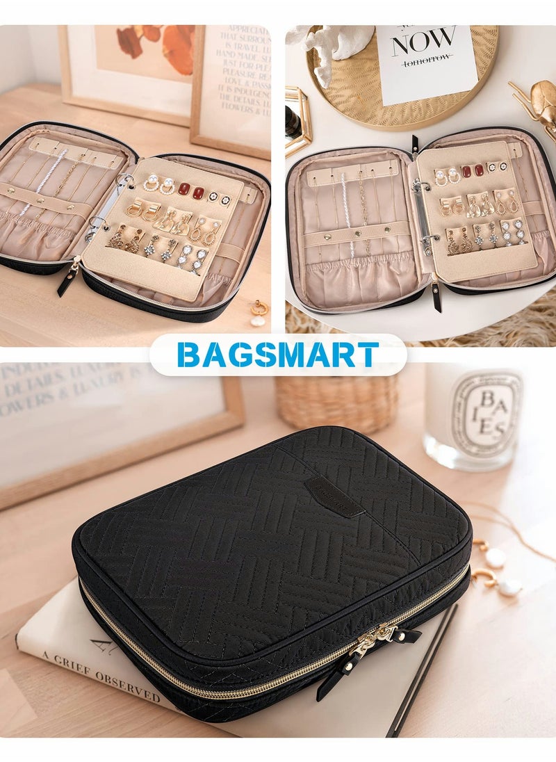 Excefore - Travel Jewelry Organizer Case Storage Bag Clear Booklet Zipper Pouch for Necklace, Earrings, Rings, Bracelet, Soft Black - Image 1