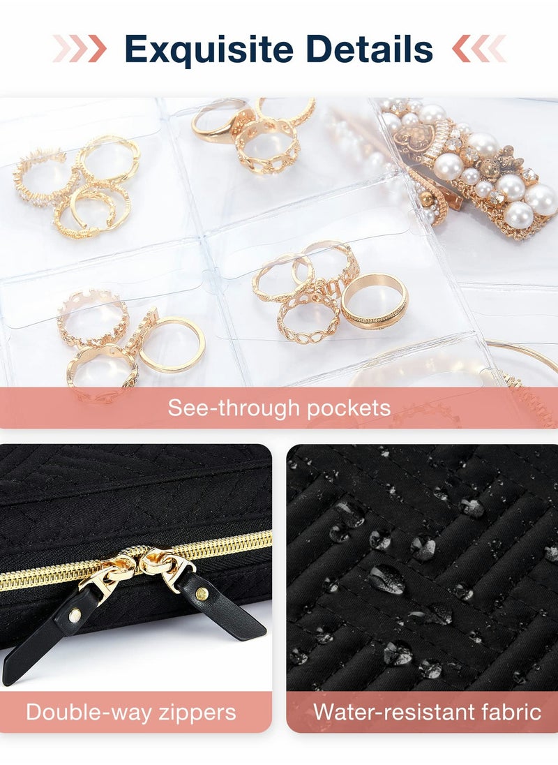 Excefore - Travel Jewelry Organizer Case Storage Bag Clear Booklet Zipper Pouch for Necklace, Earrings, Rings, Bracelet, Soft Black - Image 1