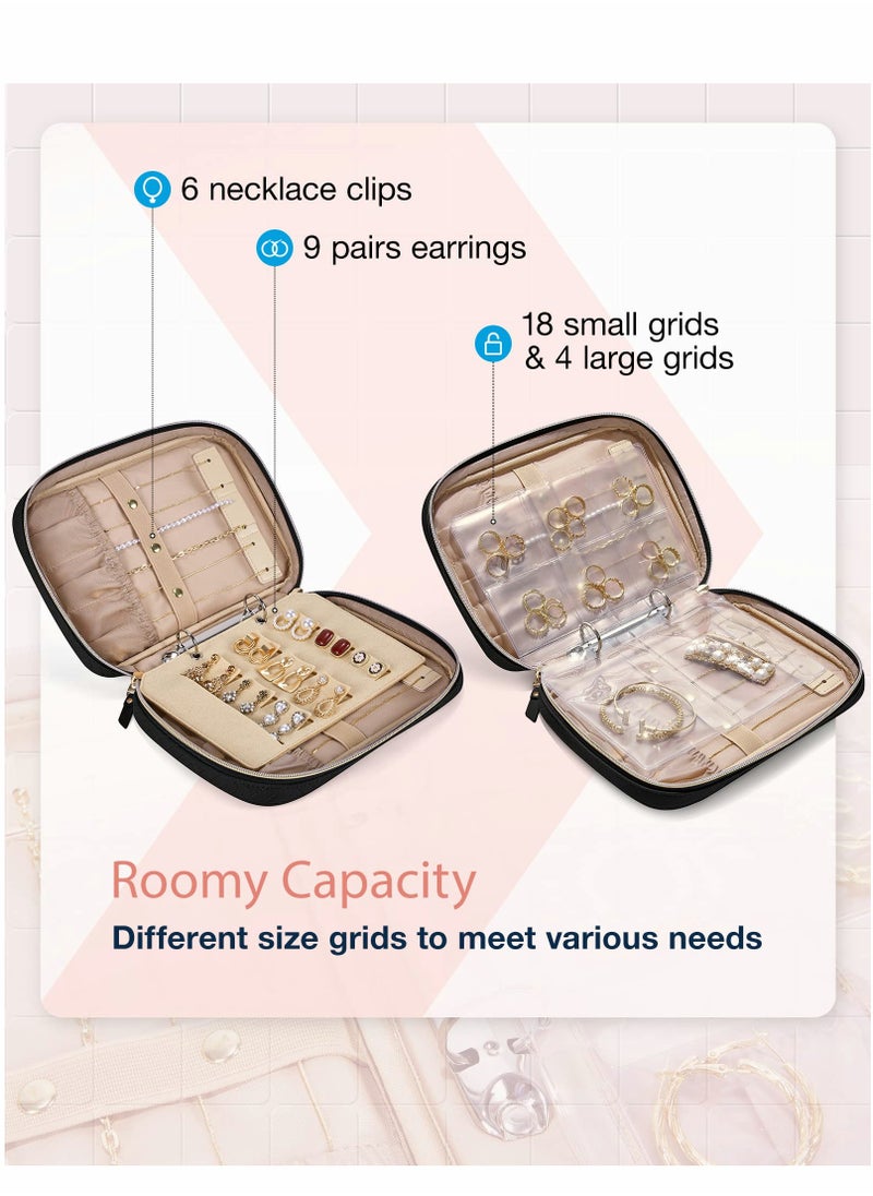 Excefore - Travel Jewelry Organizer Case Storage Bag Clear Booklet Zipper Pouch for Necklace, Earrings, Rings, Bracelet, Soft Black - Image 1