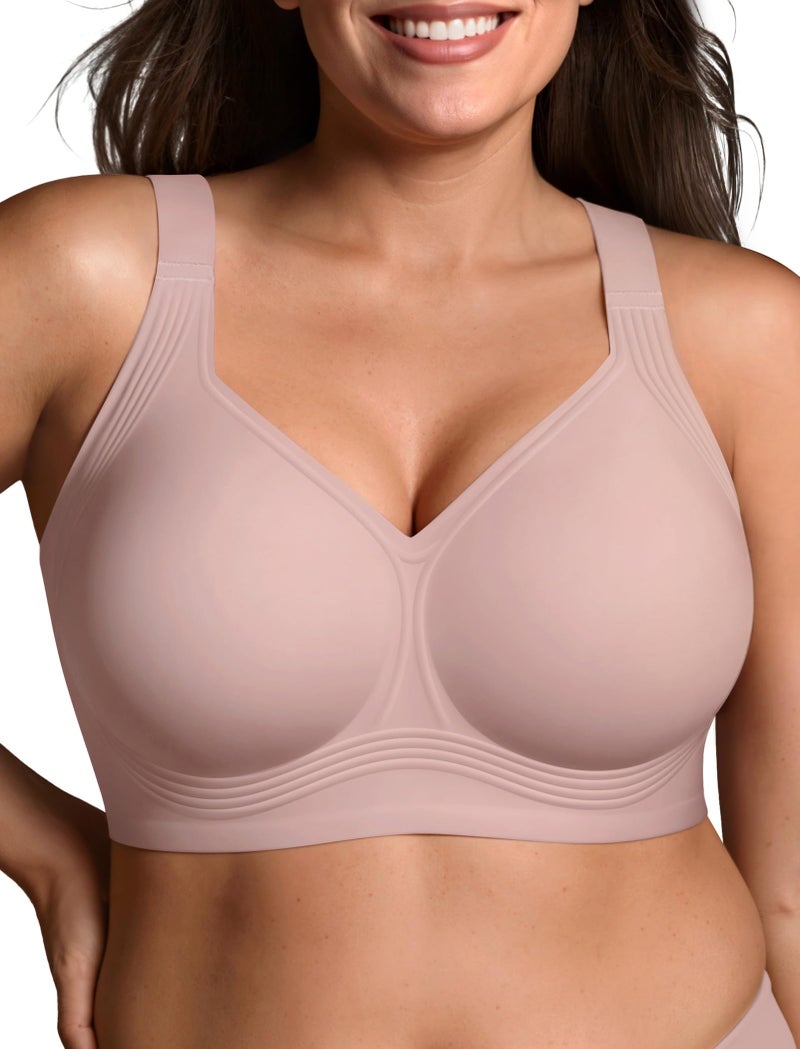 LetsJoli Jelly Bras for Women Supportive Wireless Push Up Bra Full Coverage No Underwire Seamless Plus Size for Older Womenï¼ˆDusty Rose,5XL) - Image 1