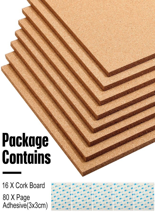 Fainne 16 Pieces Cork Board Tiles 12 x 12 Square Bulletin 1/4" Thick Cork Board with 80 Self Adhesive Squares Included for Office, School and Home - Image 2