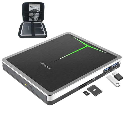 Guamar External DVD Drive for PC: USB-C CD Burner Player for Laptop Mac Windows 11 with SD/TF Slot/2 USB Ports/Carrying Case Read Write Music/Movie/Photo Portable Plug & Play - Image 1