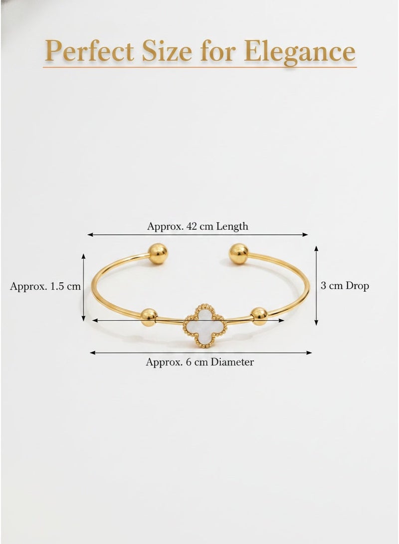 White Lucky Grass Jewelry 3-piece Set Necklace Earnail Bracelet 3-piece Set Gold Plated Jewelry - Image 4