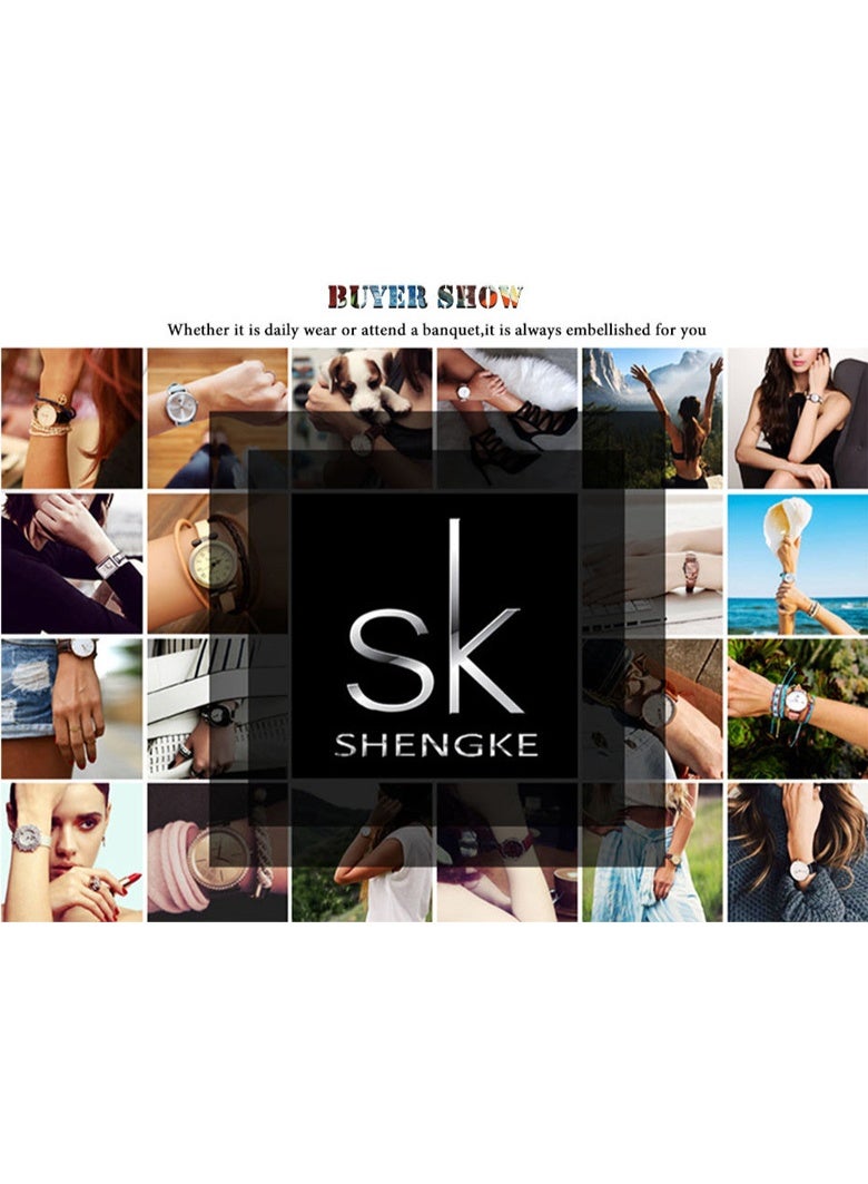 اس كيه شينكاج ساعة SK Shengke كوارتز عالية القيمة مرصعة بالألماس، أنيقة وعصرية، بسوار فولاذي مناسب للأعمال، ساعة نسائية، مقاومة للماء حتى عمق 30 مترًا (فضية) - Image 5
