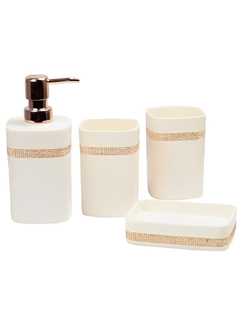 4 Piece Bathroom Accessories Set,Off White  - Image 1