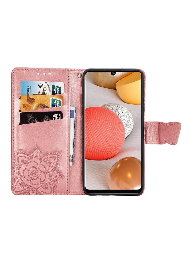 اس-توب جراب لهاتف Galaxy A42 5G جراب جلدي أفقي منقوش عليه زهرة حب الفراشة مع حامل / فتحة بطاقة / محفظة / حبل - Image 4