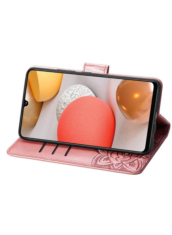 اس-توب جراب لهاتف Galaxy A42 5G جراب جلدي أفقي منقوش عليه زهرة حب الفراشة مع حامل / فتحة بطاقة / محفظة / حبل - Image 5