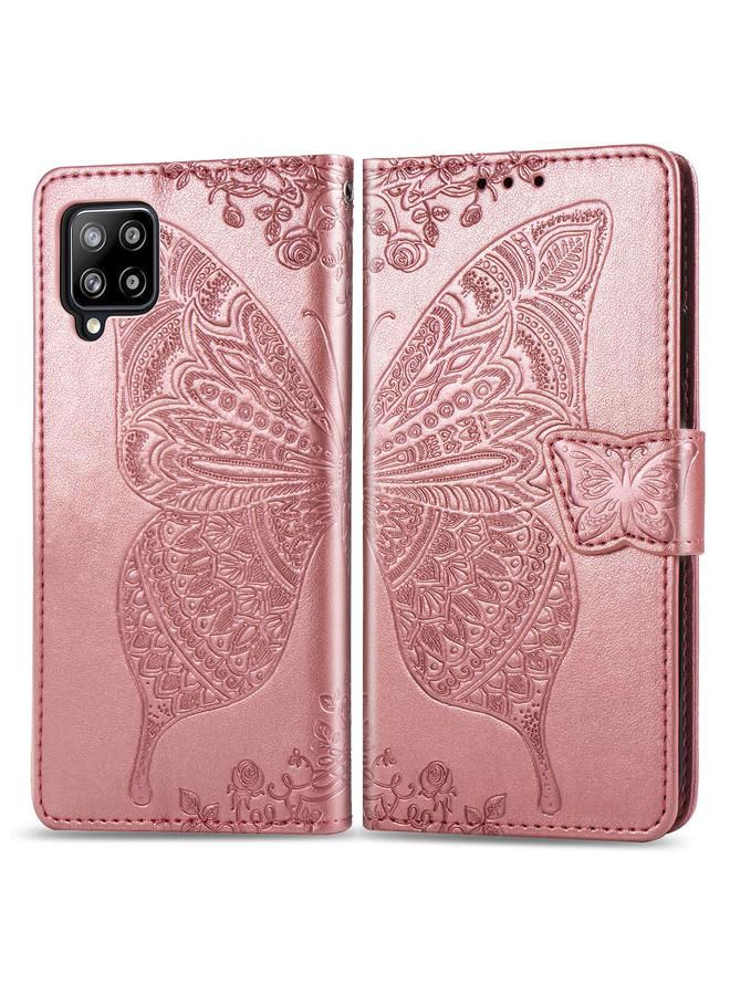 اس-توب جراب لهاتف Galaxy A42 5G جراب جلدي أفقي منقوش عليه زهرة حب الفراشة مع حامل / فتحة بطاقة / محفظة / حبل - Image 1